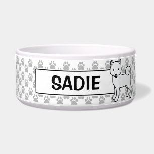 Tigela Cachorro Branco Shiba Inu Cute com Nome de Pet