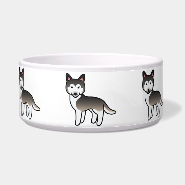 Tigela Cachorro Cartoon Siberiano Husky Cinza Lobo (Frente)