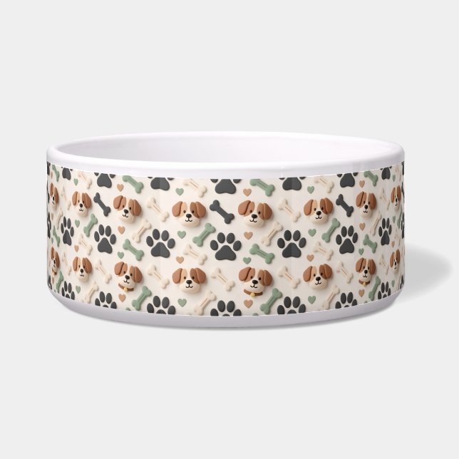 Tigela Cachorro de Cerâmica com Impressão de Pata Verde S (Frente)