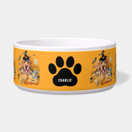 Tigela Cachorro do Dia das Bruxas de Ouro Bonito da Época