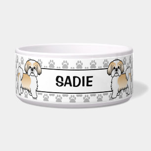 Tigela Cachorro Dourado E Branco Shih Tzu Cuja Pata E Nom