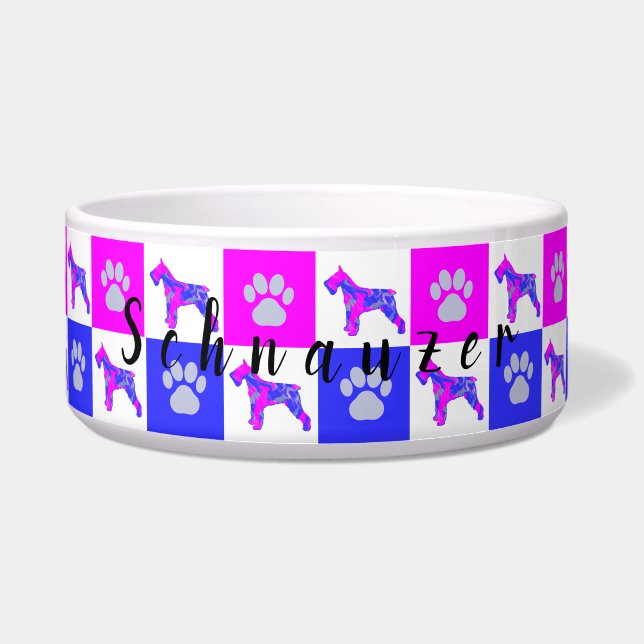 Tigela Cachorro e pata Quente Rosa e Azul (Frente)