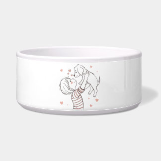 Tigela Cachorro Fofo com Criança Feliz Cartoon