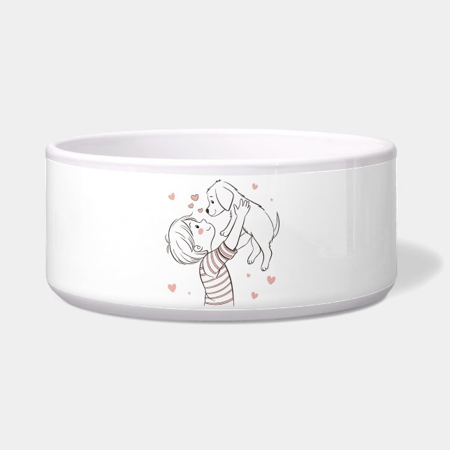 Tigela Cachorro Fofo com Criança Feliz Desenho (Frente)