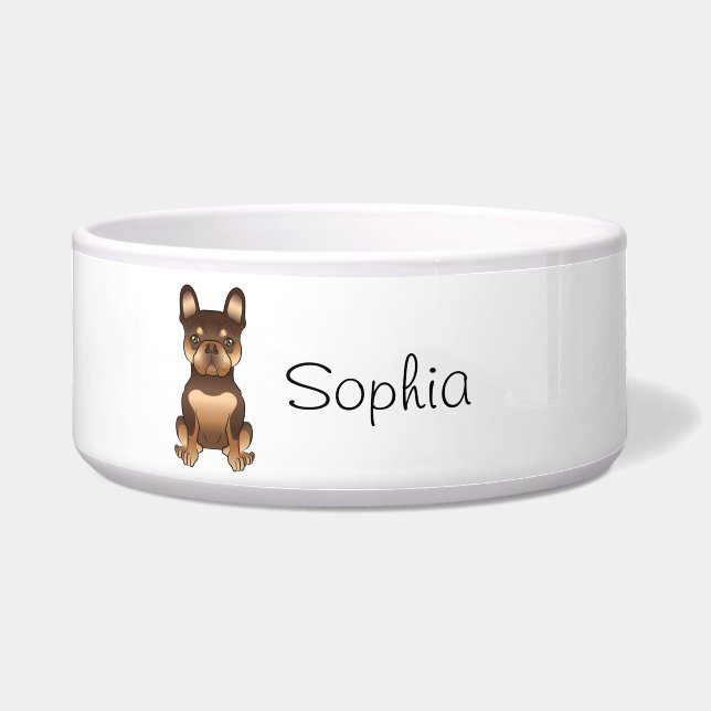Tigela Cachorro francês de chocolate e bege Fofo e Nome (Frente)
