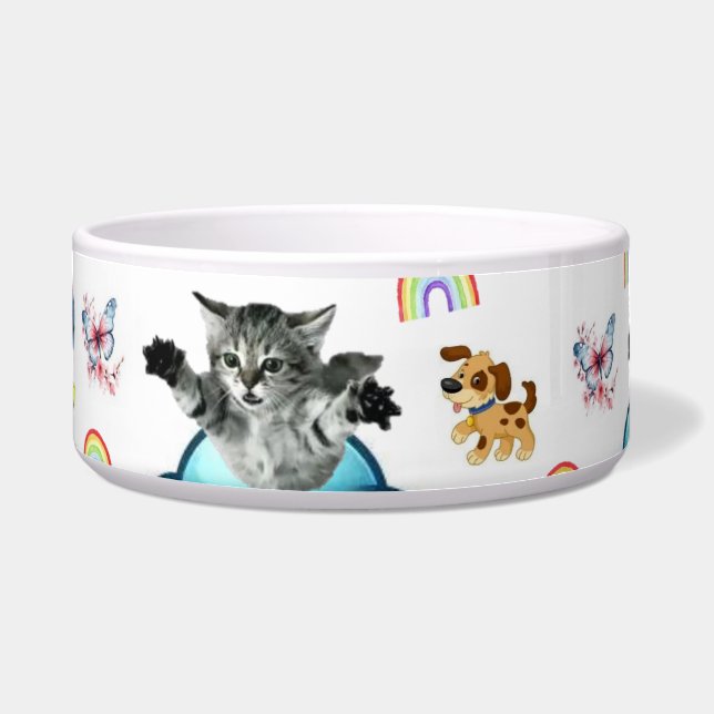 Tigela Cachorro Gato Rato Arco-íris Fofo  (Frente)