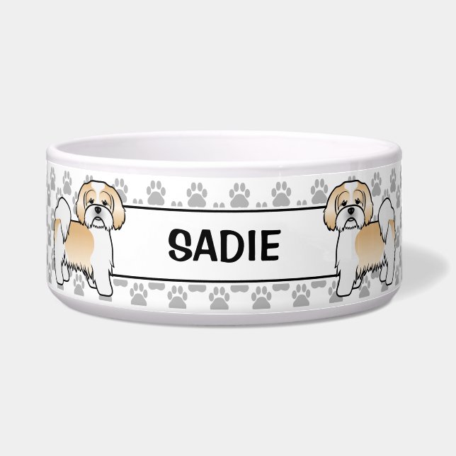 Tigela Cachorro Lhasa Apso Dourado E Branco Com Patas & N (Frente)