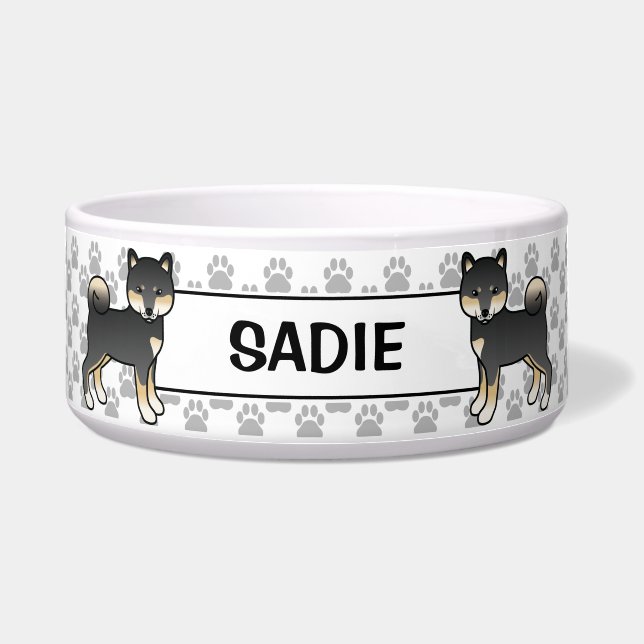 Tigela Cachorro Negro E Tan Shiba Inu Cute Com Nome De Pe (Frente)