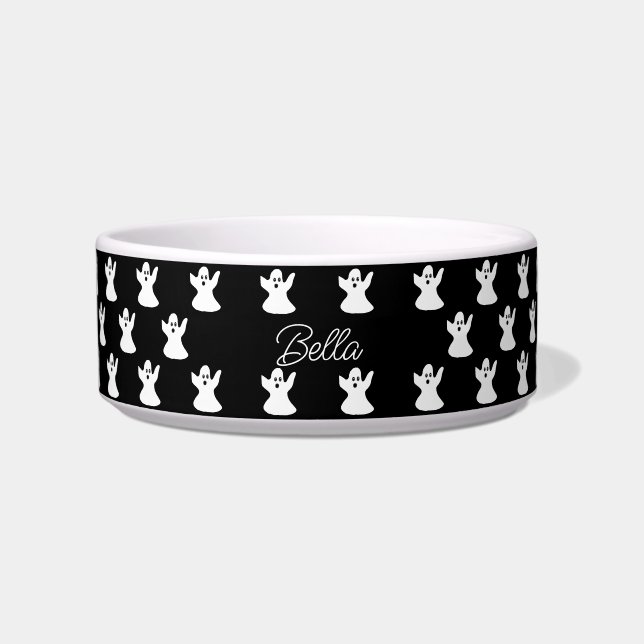 Tigela Cachorro Personalizado Fantasma Preto do Halloween (Frente)