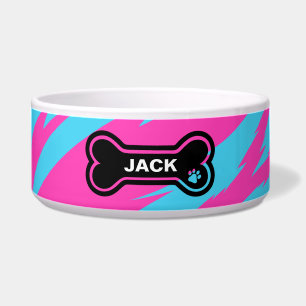 Tigela Cachorro Personalizado, Rosa Quente e Azul Brilhan