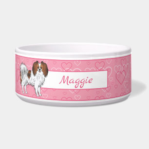Tigela Cachorro Phalène Sable Vermelho Em Corações Rosa C
