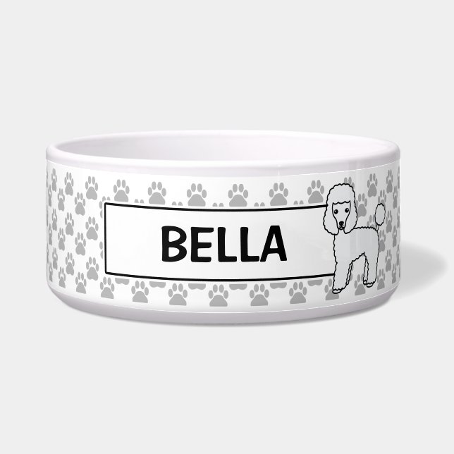 Tigela Cachorro Poodle Toy Branco Fofo E Nome Personaliza (Frente)