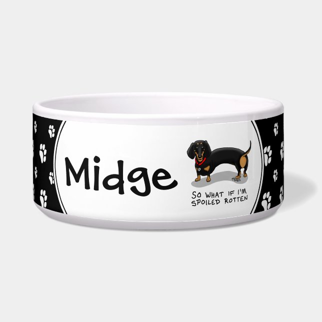 Tigela Cachorro Salsicha Mimado Podre (S preto e bronze)  (Frente)