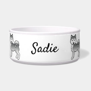 Tigela Cães de Cartoon Malamute do Silver Alaskan e Nome