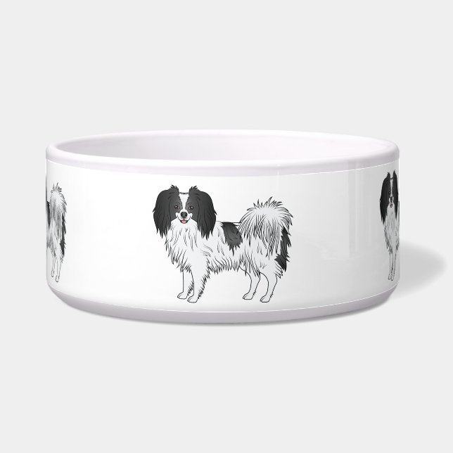 Tigela Cães de desenho animado fofos Phalène preto e bran (Frente)