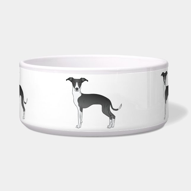 Tigela Cães de desenho italiano Greyhound preto e branco (Frente)