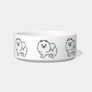 Tigela Cães Pomeranos Brancos Sorridentes