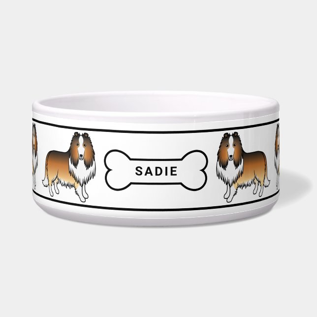 Tigela Cães Rough Collie Sable com Osso e Nome (Frente)