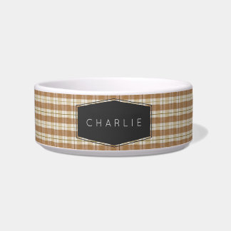 Tigela Cama Personalizada Xadrez Bege Moderno para Pet