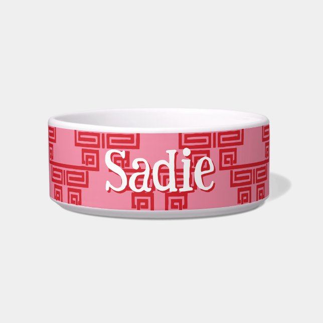 Tigela Camada de Meandro de Chave Grega em Rosa e Vermelh (Frente)