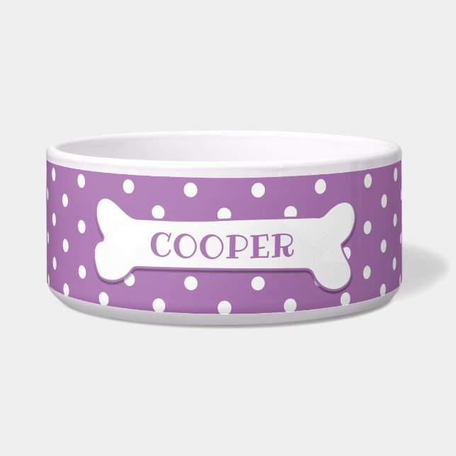 Tigela Cão Branco Lilac Cão Ósseo Personalizado (Frente)