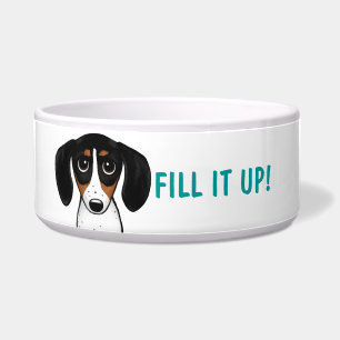 Tigela Cão Dachshund Piebald com Bowl de Texto Personali
