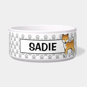 Tigela Cão de Cartoon Vermelho Shiba Inu Bonito com Nome