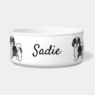 Tigela Cão e Nome do Cartoon Black and White Shih Tzu