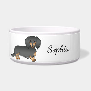 Tigela Cão e Nome do Cartoon de Cabelo Longo Preto