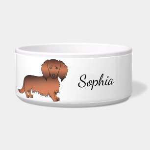 Tigela Cão e Nome do Cartoon de Cabelo Longo Vermelho