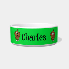 Tigela Cão-marrom com osso personalizado em verde