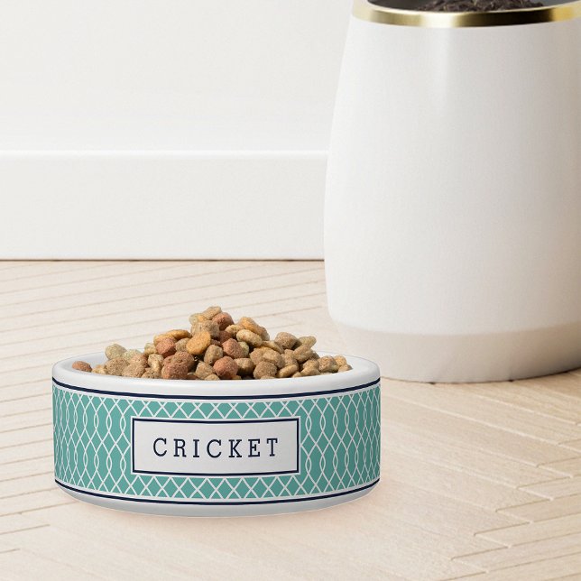 Tigela Cão-Padrão Aqua e Marinho Trellis (Criador carregado)