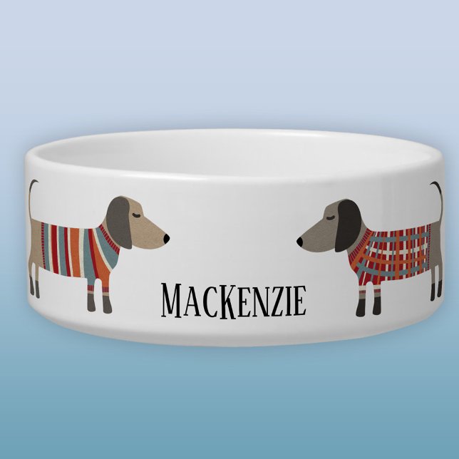 Tigela Cão Personalizado de Enchimento de Dachshund (Dachshund Sausage Wiener Dog pet food or water bowl)