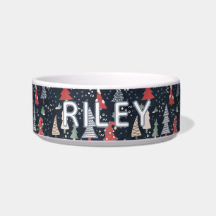 Tigela Cão Personalizado Design da Árvore de Natal Azul