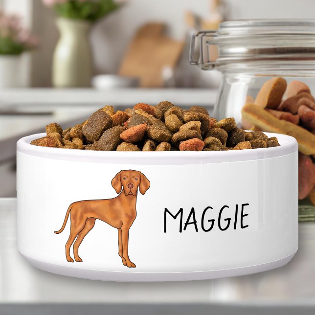 Tigela Cão Pointer Vizsla Húngaro em Pé e Nome (Criador carregado)