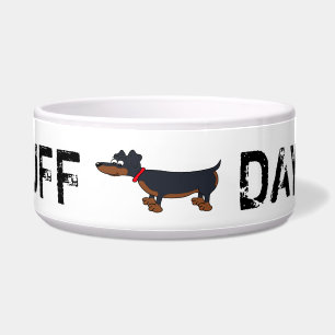 Tigela Caricatura Dia do Ruff Dachshund Dog Pet Comida Bo