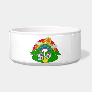 Tigela Cartoon rural com arco-íris e casa de campo