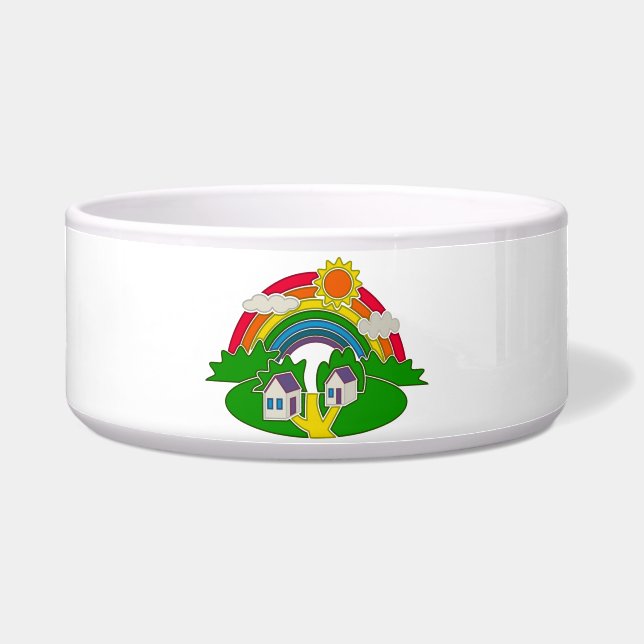 Tigela Cartoon rural com arco-íris e casa de campo (Frente)
