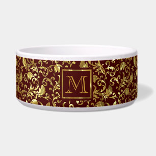 Tigela Castanho Escuro E Dourado Damasco Vintage Monogram