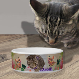 Tigela Cat Bowl Personalizado com borboletas