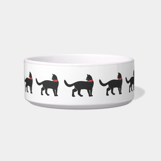 Tigela Cat com arco vermelho vermelho - Escolha a cor de  (Frente)