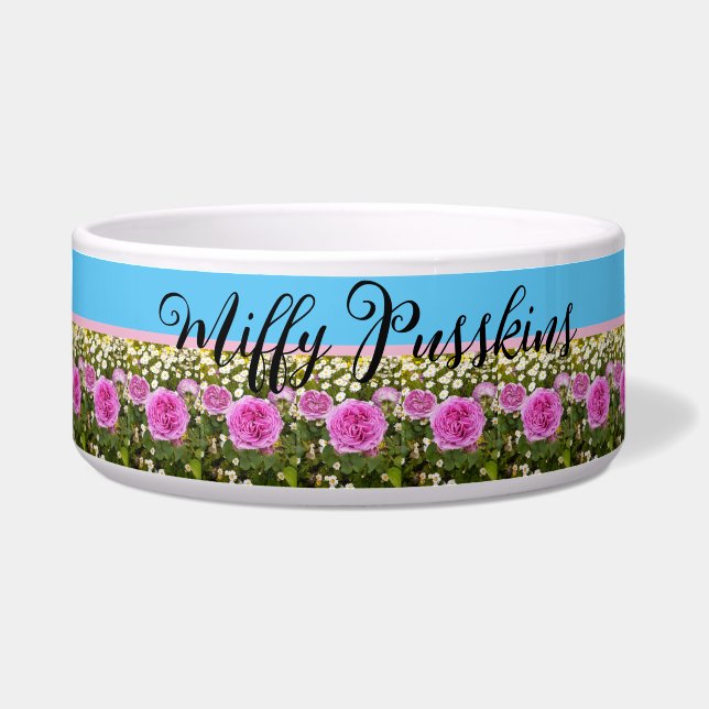 Tigela Cat Dog Shabby Floral Rosa Rosa Rosa Rosa Nome de  (Frente)