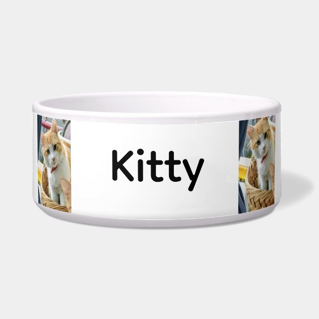 Tigela Cat Photo Name Customize Ceramic Pet Bowl (Frente)