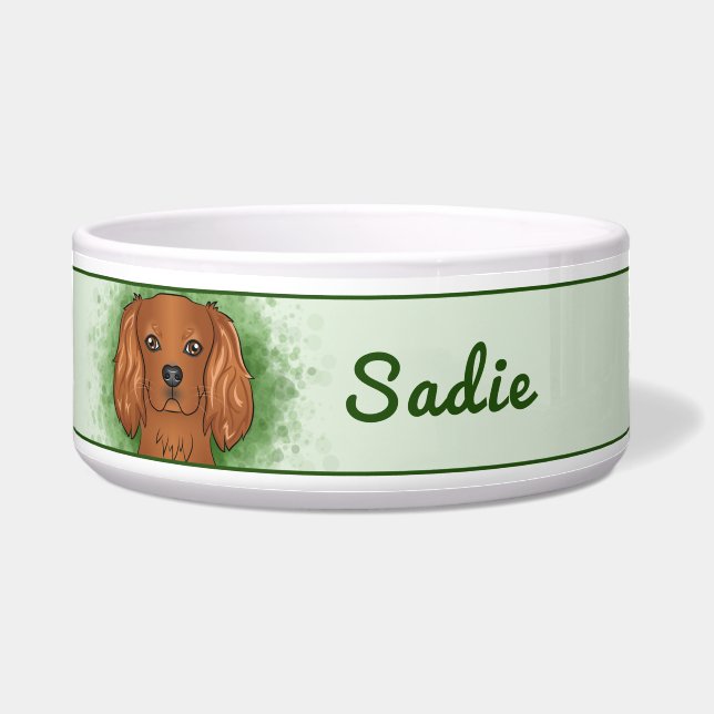Tigela Cavalier King Charles Spaniel de Ruby em Verde (Frente)