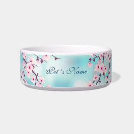 Tigela Cereja Floral Blossoms Turquesa Rosa Nome de Pet