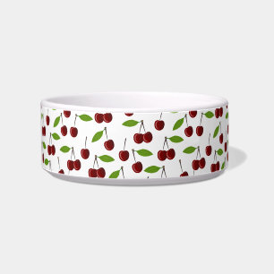 Tigela Cereja Vermelha, Padrão De Cerejas, Folhas, Fruta