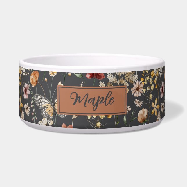 Tigela Charcoal Gray Wildflower Personalized Pet (Frente)