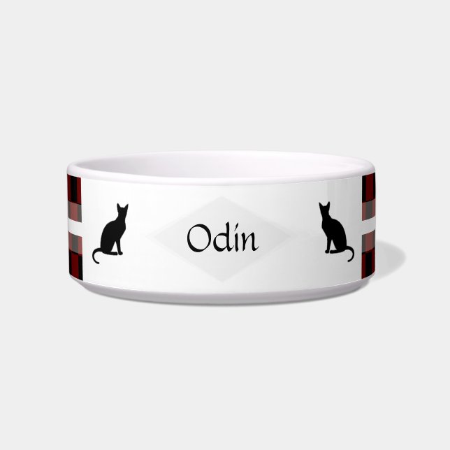 Tigela Checkers Personalizável Cat Comida Bowl (Frente)