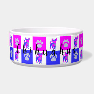 Tigela Chihuahua Dog & Paw Hot Pink e Blue Pet Bowl