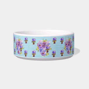 Tigela Chique Flores Pansy Azul Stripe Pet floral